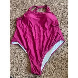 Magenta Pink One Piece Swimsuit Plus Size 4X High Cut‎ Racerback Halter Swimwear